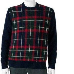 Mens Sweater Dockers Blue Red Plaid X-Large Crewneck Long Sleeves Cotton Classic